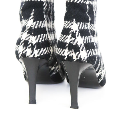 Vintage 2000s Burberry Black Nova Check Wool Boots Pointed Toe Heels / 37 (US 7)