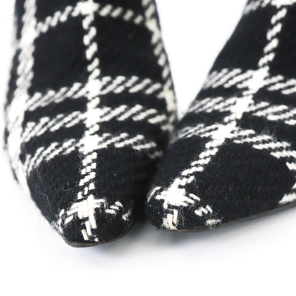 Vintage 2000s Burberry Black Nova Check Wool Boots Pointed Toe Heels / 37 (US 7)