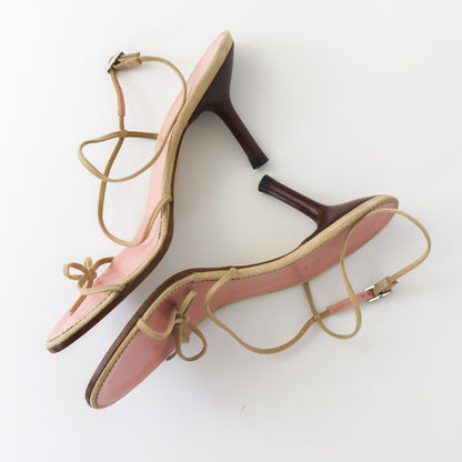 Vintage Gucci by Tom Ford Beige Suede Minimalist Bow Strappy Sandals / 37.5 (US 37.5)