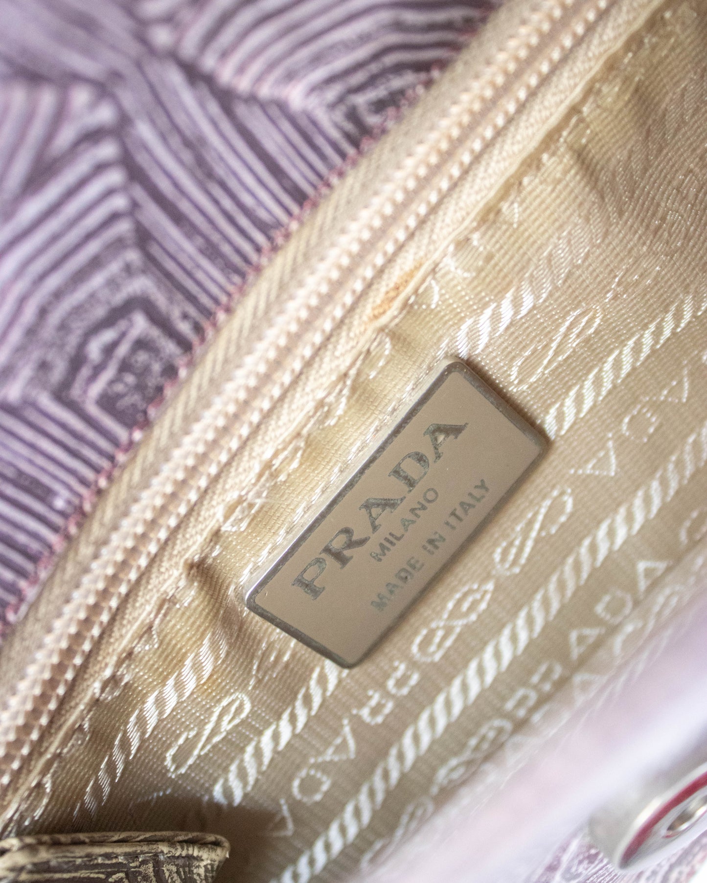 Vintage F/W 1996 Prada Tartaruga Lilac Embossed Leather Mini Bag