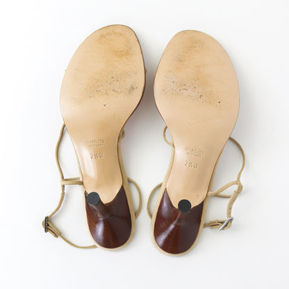 Vintage Gucci by Tom Ford Beige Suede Minimalist Bow Strappy Sandals / 37.5 (US 37.5)