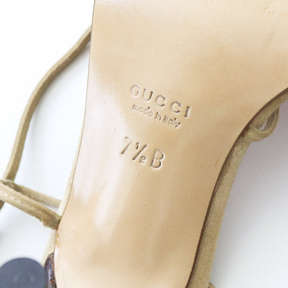 Vintage Gucci by Tom Ford Beige Suede Minimalist Bow Strappy Sandals / 37.5 (US 37.5)