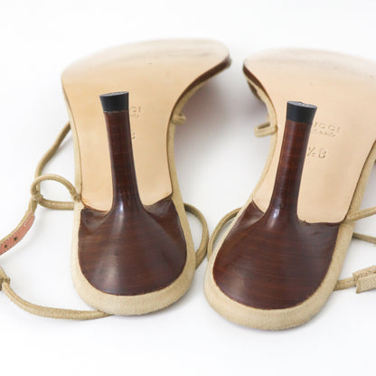 Vintage Gucci by Tom Ford Beige Suede Minimalist Bow Strappy Sandals / 37.5 (US 37.5)