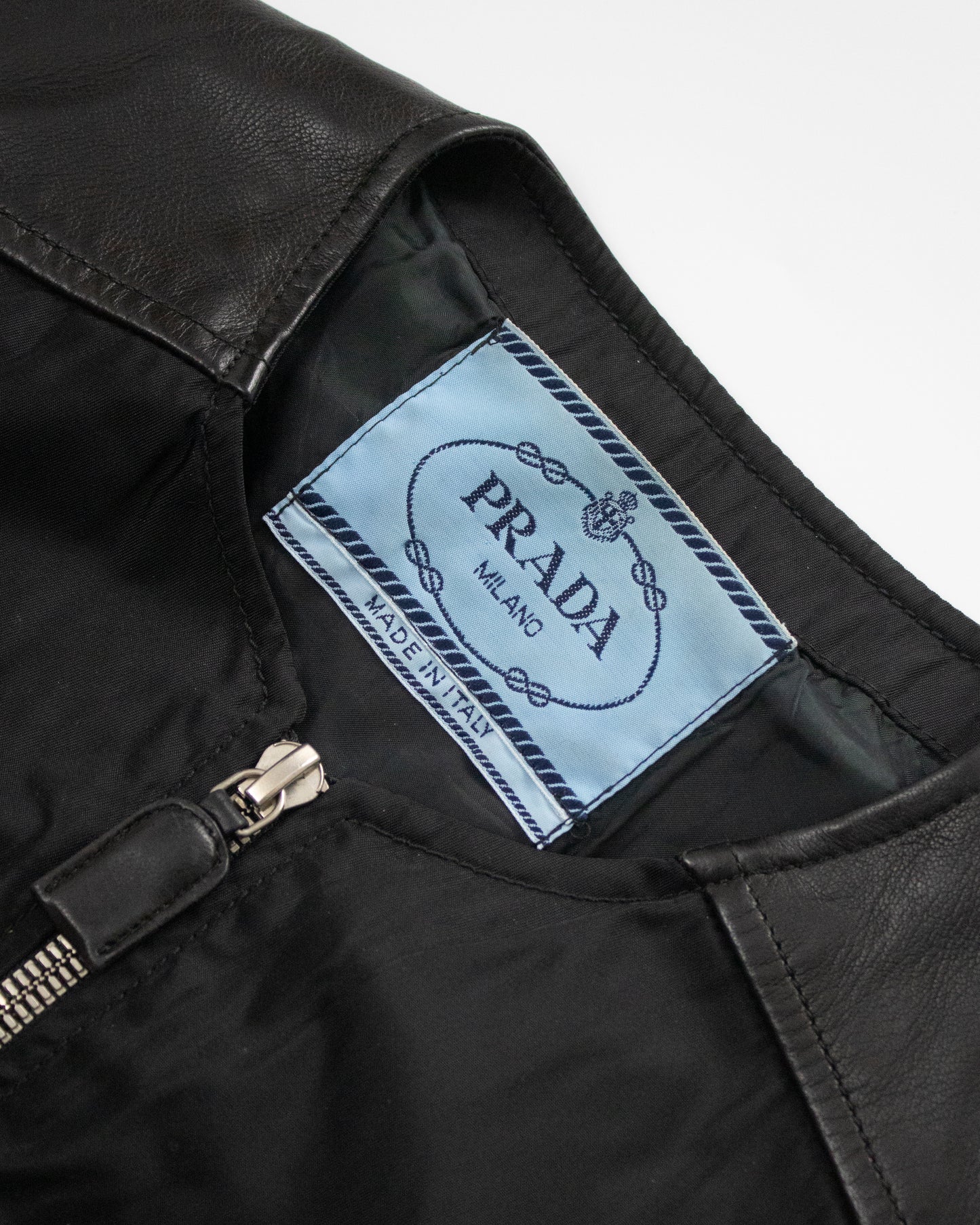 Vintage F/W 1994 Prada Leather Nylon Runway Cropped Belted Vest / M