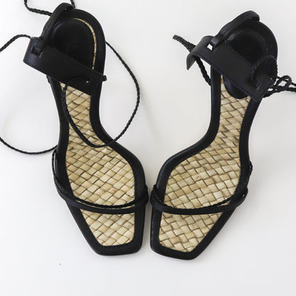 Vintage F/W 2002 Gucci by Tom Ford Black Braided Leather Strappy Heels Bamboo Insole / 36.5 (US 6.5)