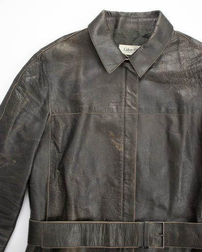 Vintage F/W 2000 Calvin Klein Collection Brown Leather Runway Jacket / S