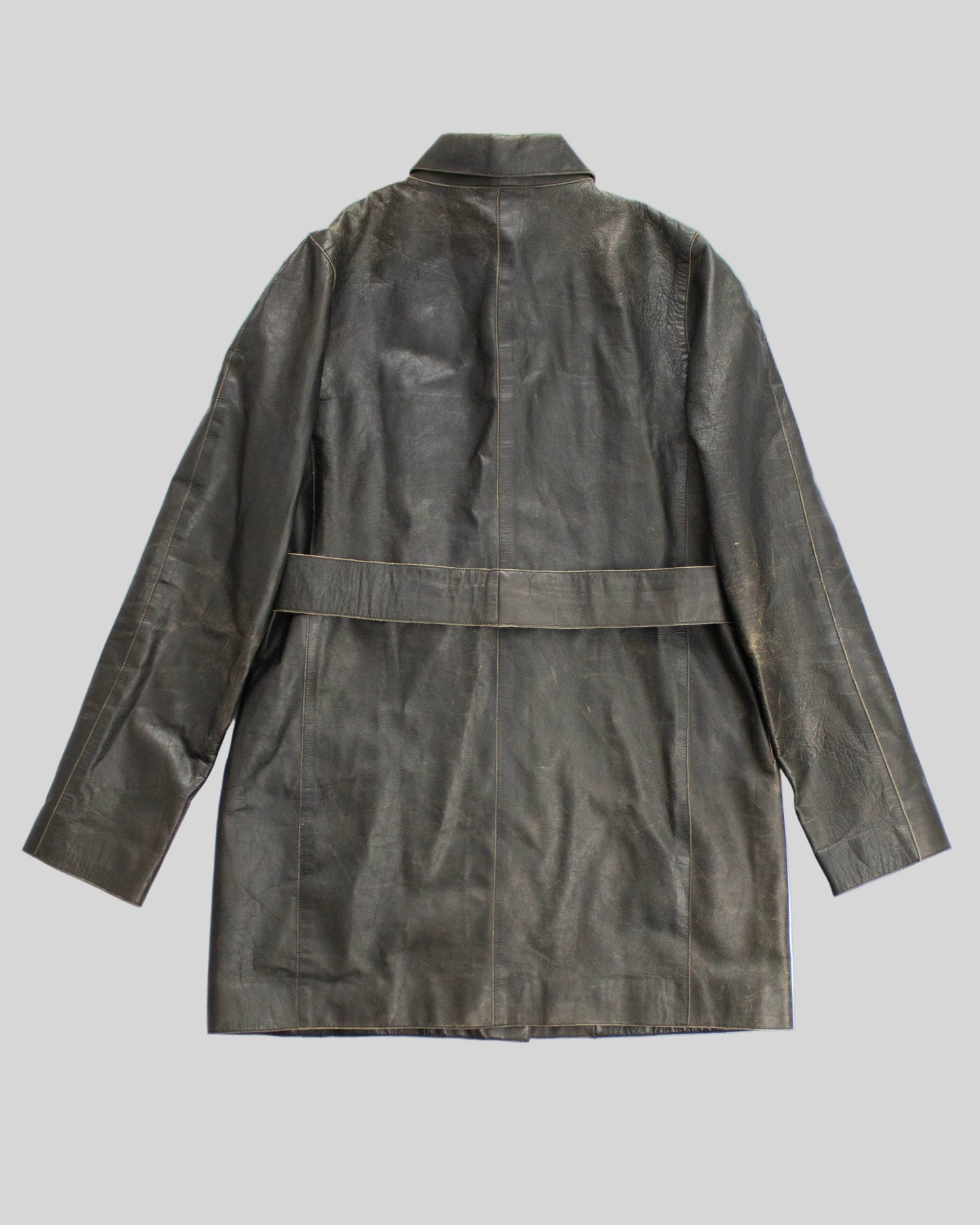 Vintage F/W 2000 Calvin Klein Collection Brown Leather Runway Jacket / S