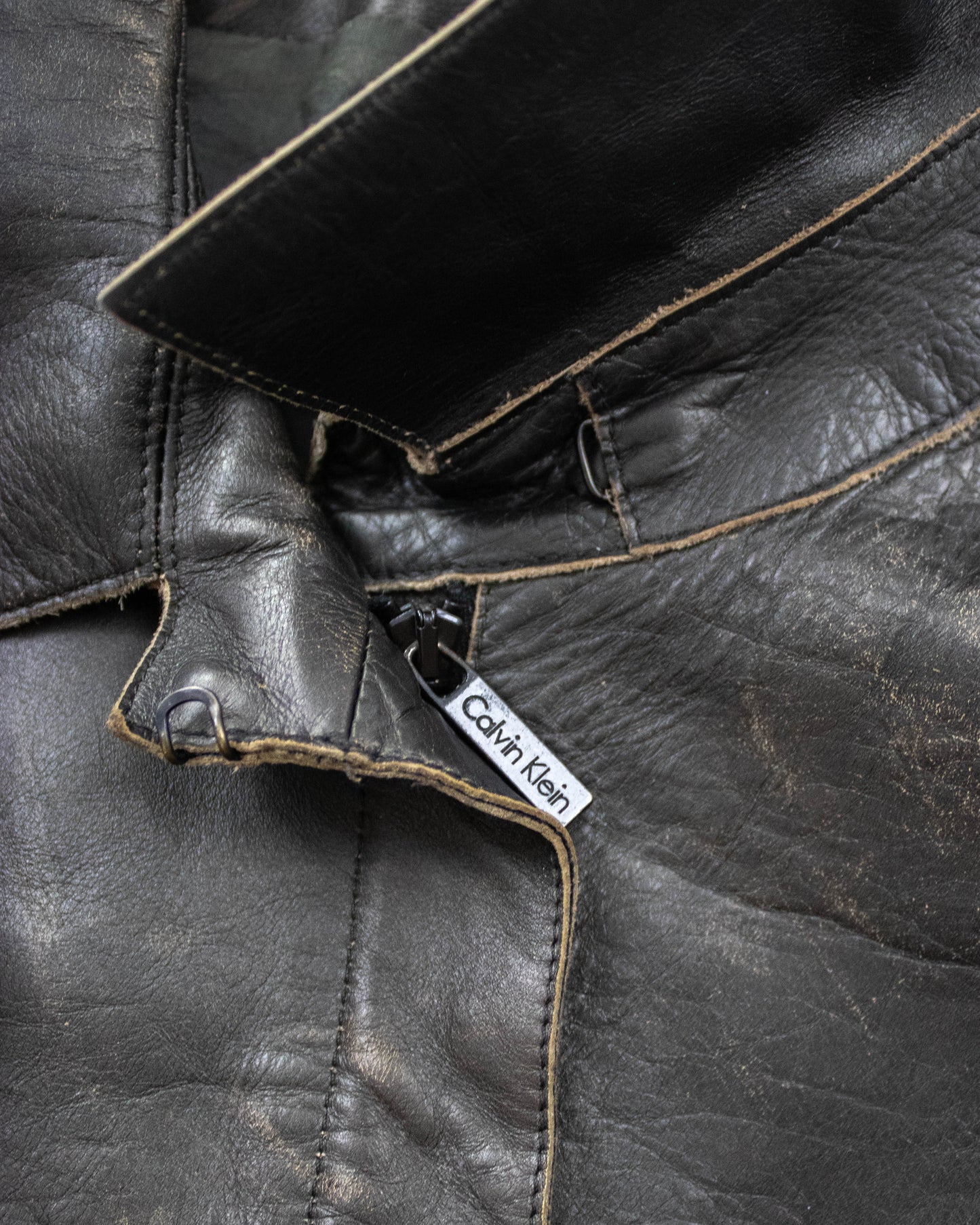 Vintage F/W 2000 Calvin Klein Collection Brown Leather Runway Jacket / S