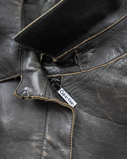 Vintage F/W 2000 Calvin Klein Collection Brown Leather Runway Jacket / S