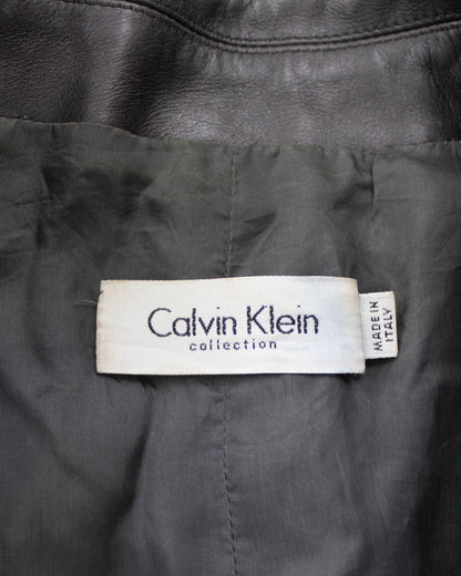 Vintage F/W 2000 Calvin Klein Collection Brown Leather Runway Jacket / S