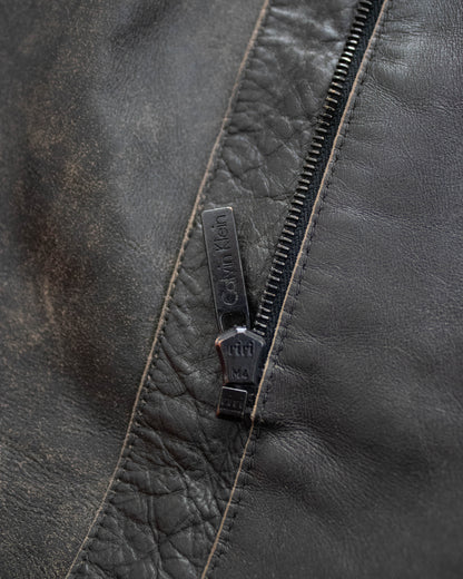 Vintage F/W 2000 Calvin Klein Collection Brown Leather Runway Jacket / S