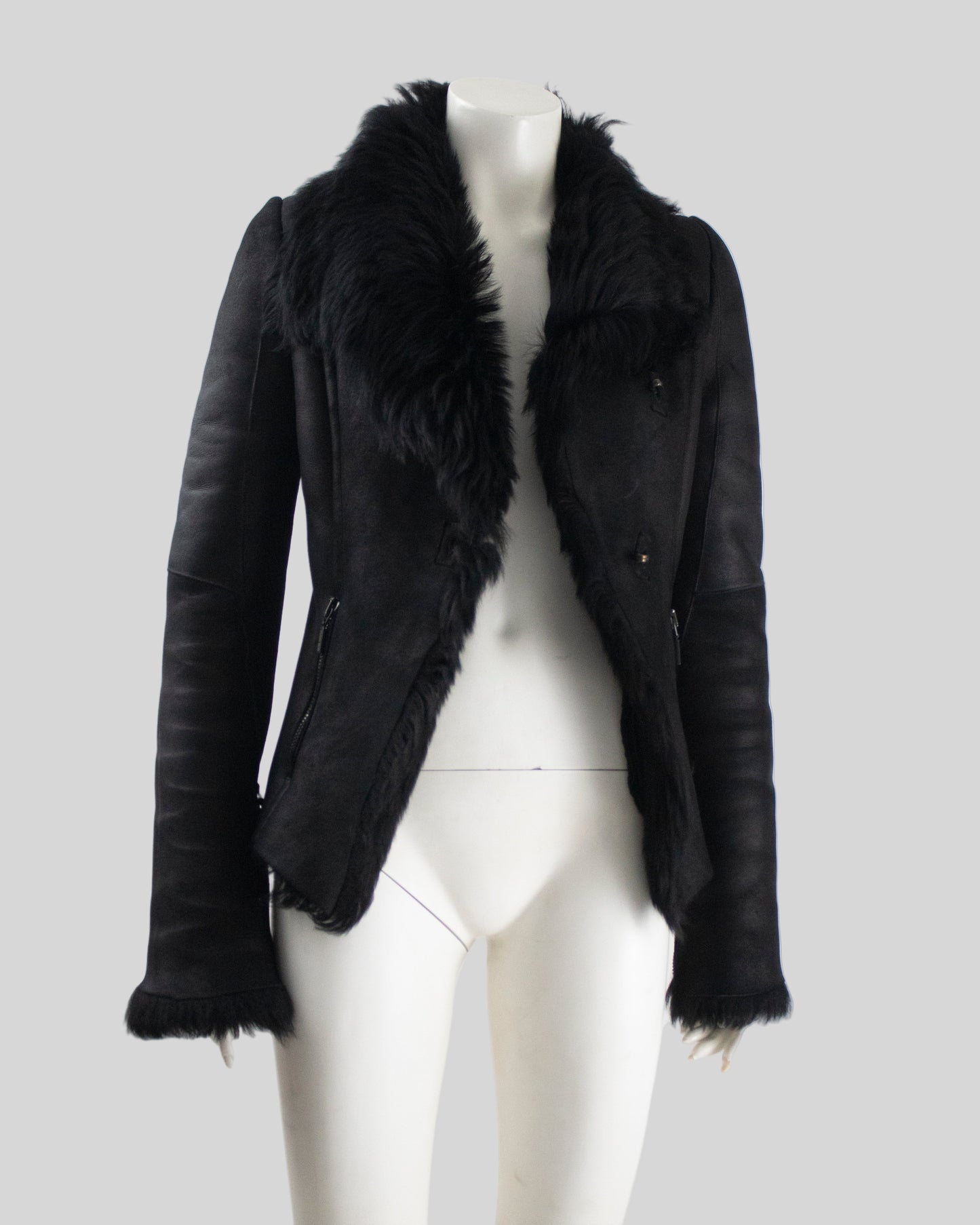 Vintage Plein Sud Black Leather Shearling Jacket / IT 40 (XS)