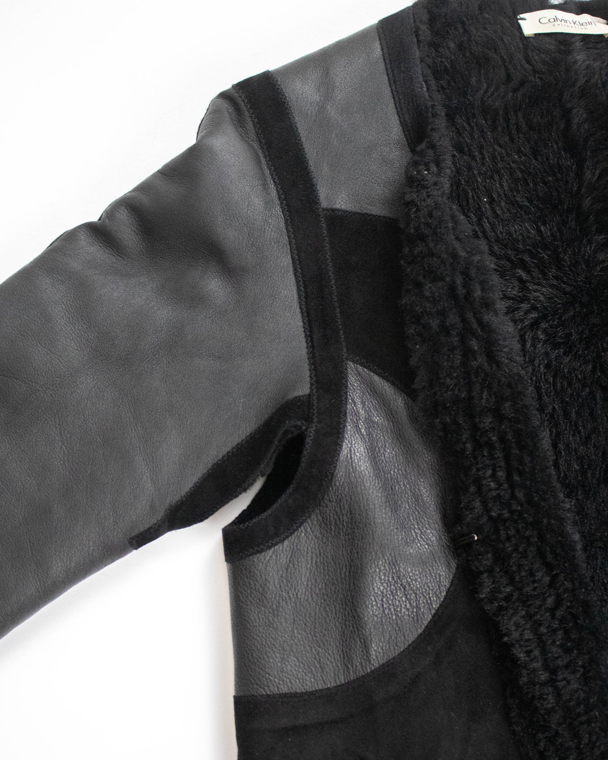 Vintage F/W 2002 Calvin Klein Collection Runway Black Shearling Coat / S