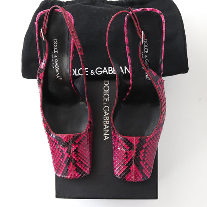Vintage F/W 1999 Dolce&Gabbana Python Leather Snakeskin Square Toe Slingback Heels / 37.5 (US 7.5)
