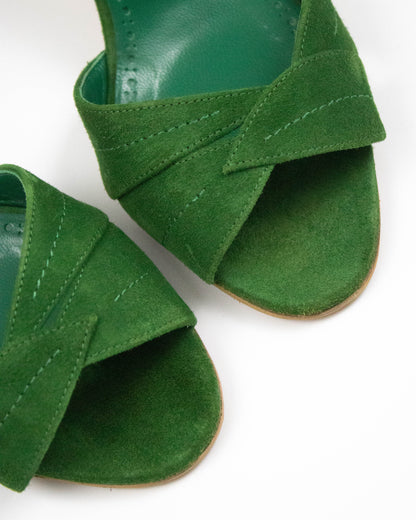 Manolo Blahnik Siemu Green Suede Floral Applique Mule Heels / 36 (US 6)