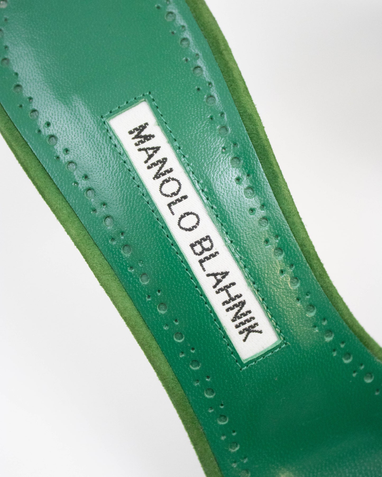 Manolo Blahnik Siemu Green Suede Floral Applique Mule Heels / 36 (US 6)