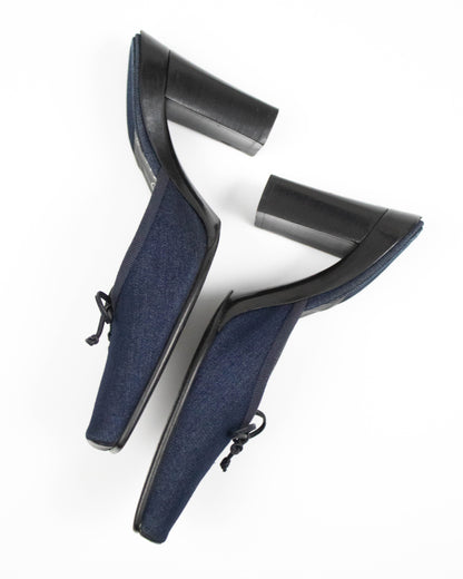 Vintage Chanel 2000 Denim Ballet Pointe Bow Detail Mule Heels / 37 (US 7)