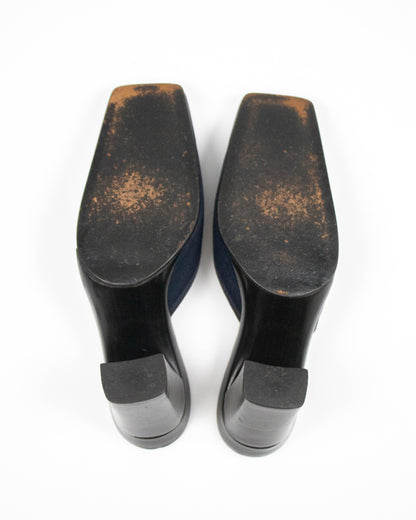 Vintage Chanel 2000 Denim Ballet Pointe Bow Detail Mule Heels / 37 (US 7)