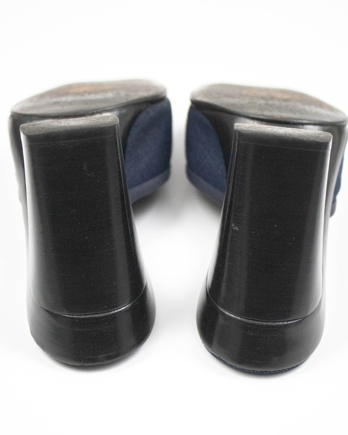 Vintage Chanel 2000 Denim Ballet Pointe Bow Detail Mule Heels / 37 (US 7)