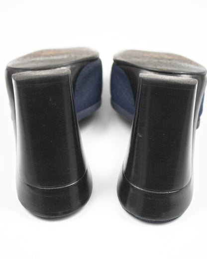 Vintage Chanel 2000 Denim Ballet Pointe Bow Detail Mule Heels / 37 (US 7)