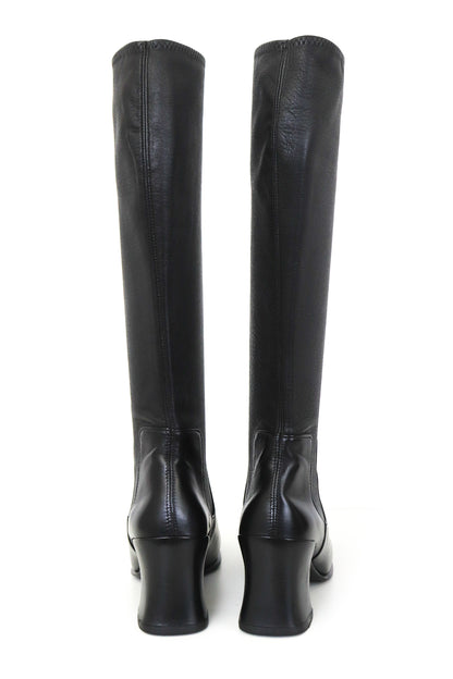 Vintage 1990s Prada Leather Black Square Toe Block Heel Boots / 35-35.5 (US 5-5.5)