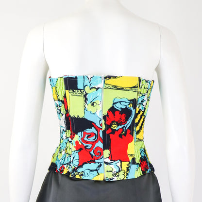 Vintage Laurel by Escada Boned Corset Strapless Graphic Print Top / S-M