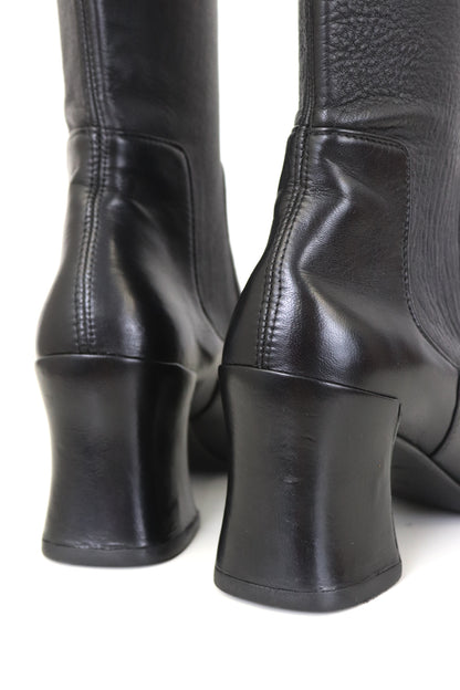 Vintage 1990s Prada Leather Black Square Toe Block Heel Boots / 35-35.5 (US 5-5.5)