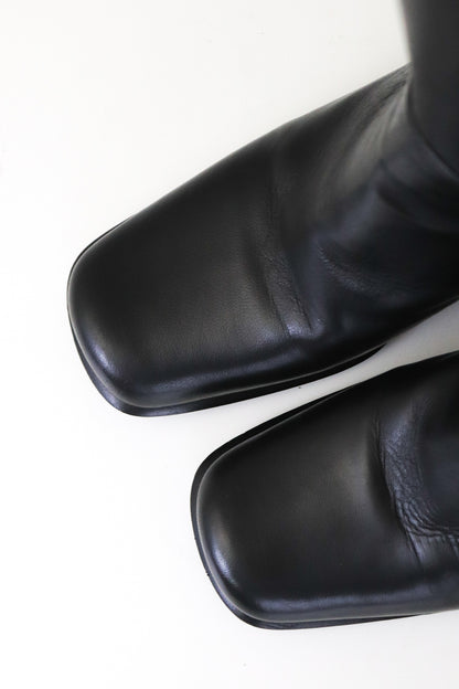 Vintage 1990s Prada Leather Black Square Toe Block Heel Boots / 35-35.5 (US 5-5.5)