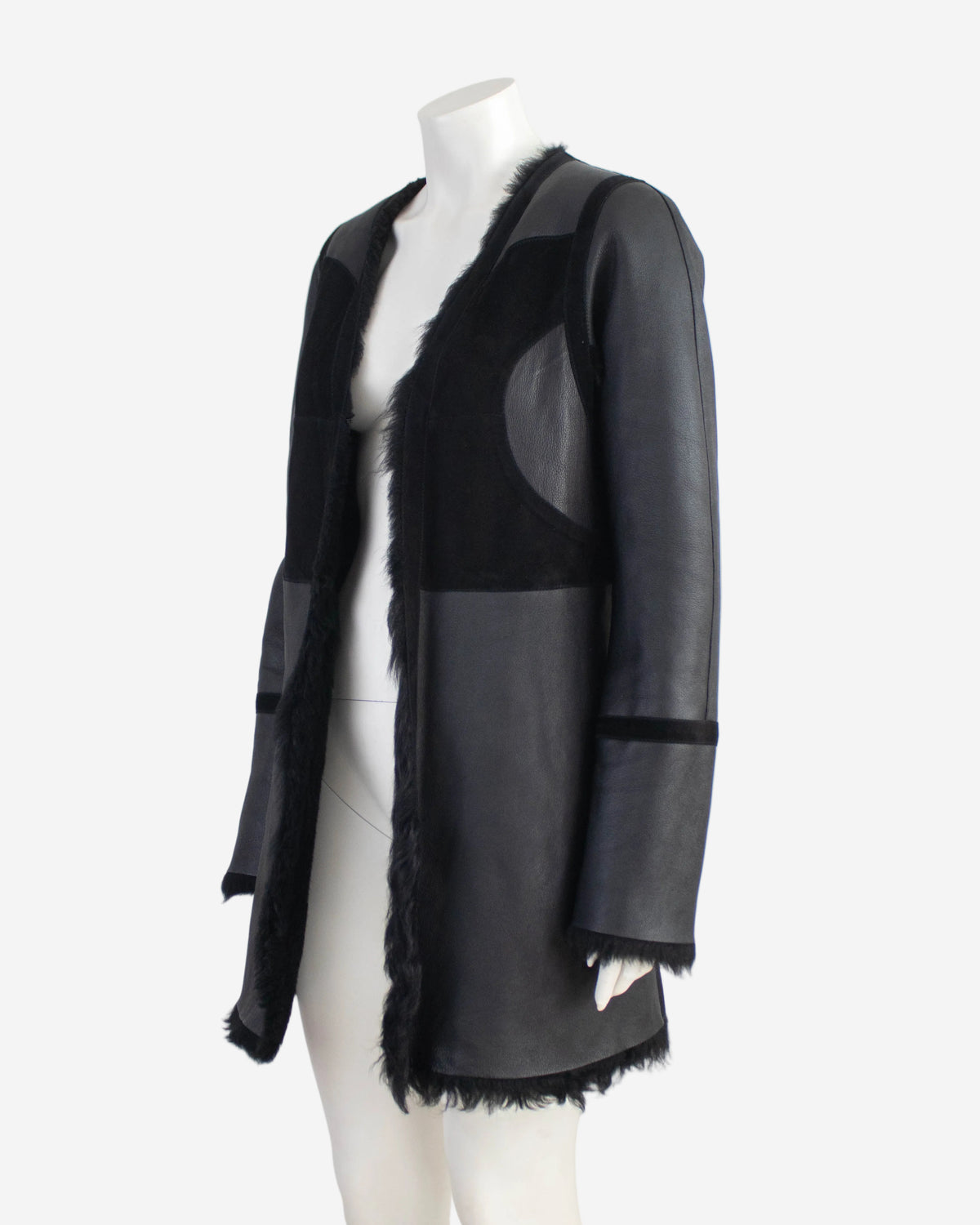 Vintage F/W 2002 Calvin Klein Collection Runway Black Shearling Coat / S