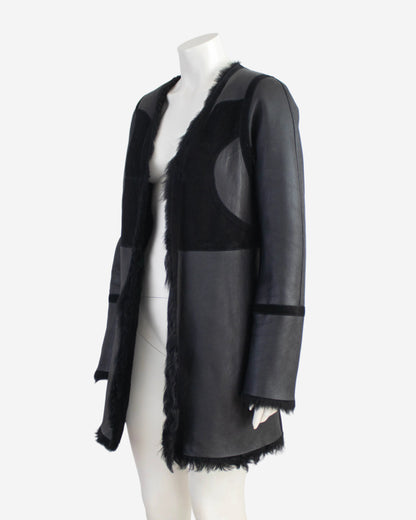 Vintage F/W 2002 Calvin Klein Collection Runway Black Shearling Coat / S