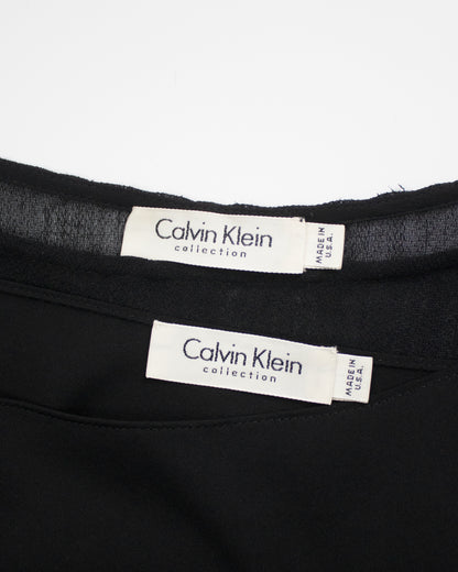 Vintage S/S 1997 Calvin Klein Collection Sheer Black Wool Nylon Dress + Slip / 4 (XS)
