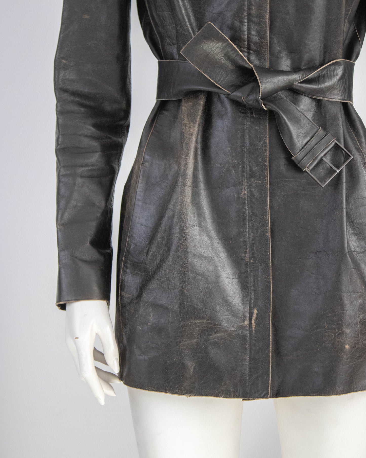 Vintage F/W 2000 Calvin Klein Collection Brown Leather Runway Jacket / S