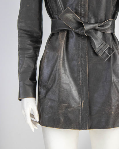 Vintage F/W 2000 Calvin Klein Collection Brown Leather Runway Jacket / S