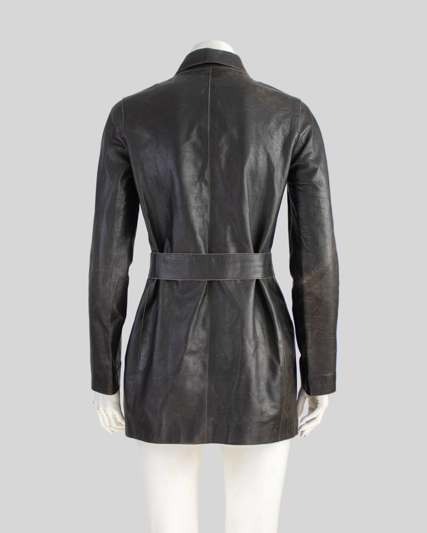 Vintage F/W 2000 Calvin Klein Collection Brown Leather Runway Jacket / S