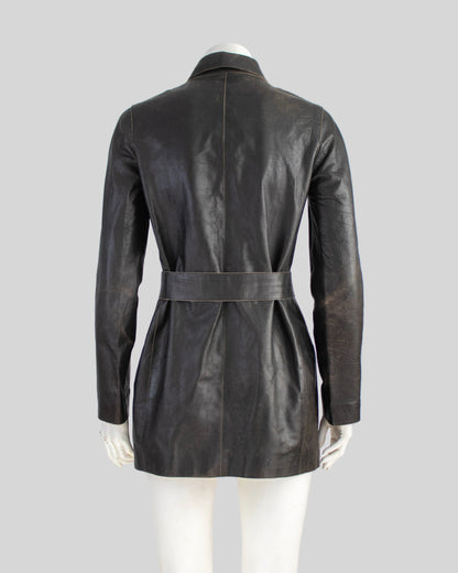 Vintage F/W 2000 Calvin Klein Collection Brown Leather Runway Jacket / S