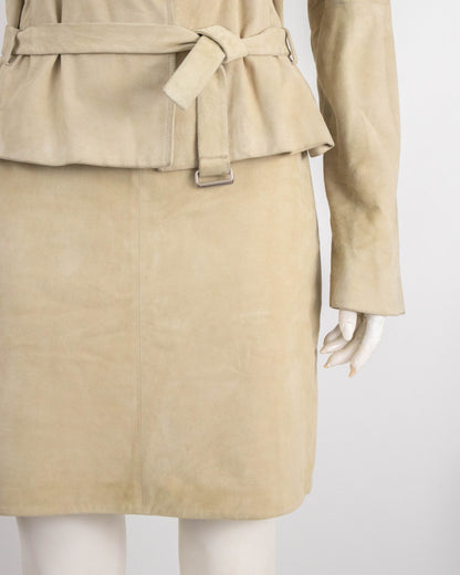 Vintage S/S 2001 Calvin Klein Collection Beige Suede Jacket Skirt Set / M