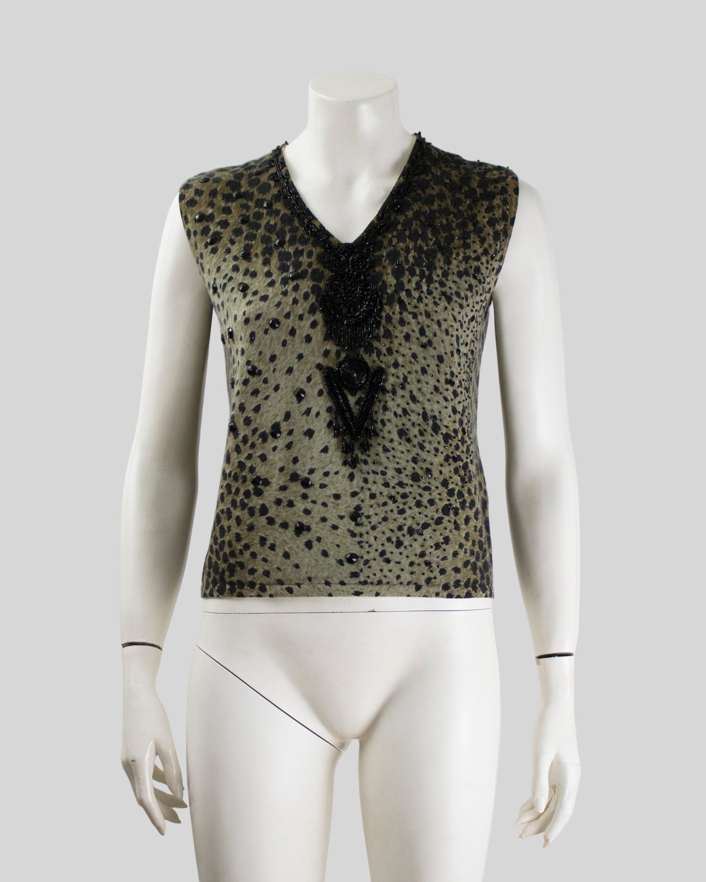 Vintage F/W 1994 Blumarine Anna Molinari Beaded Leopard Runway Tank Top / S-M