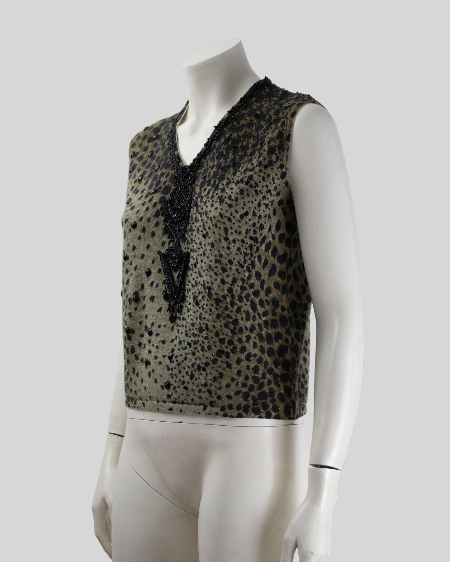 Vintage F/W 1994 Blumarine Anna Molinari Beaded Leopard Runway Tank Top / S-M