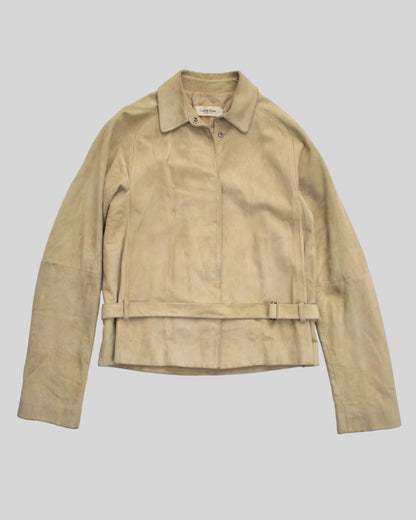 Vintage S/S 2001 Calvin Klein Collection Beige Suede Jacket Skirt Set / M