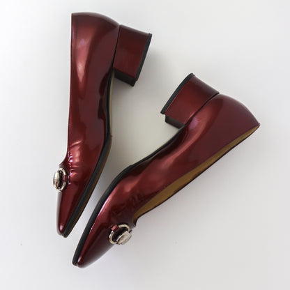 Vintage F/W 1995 Gucci by Tom Ford Red Patent Leather Horsebit Block Heel Pumps / 36.5 (US 6.5)