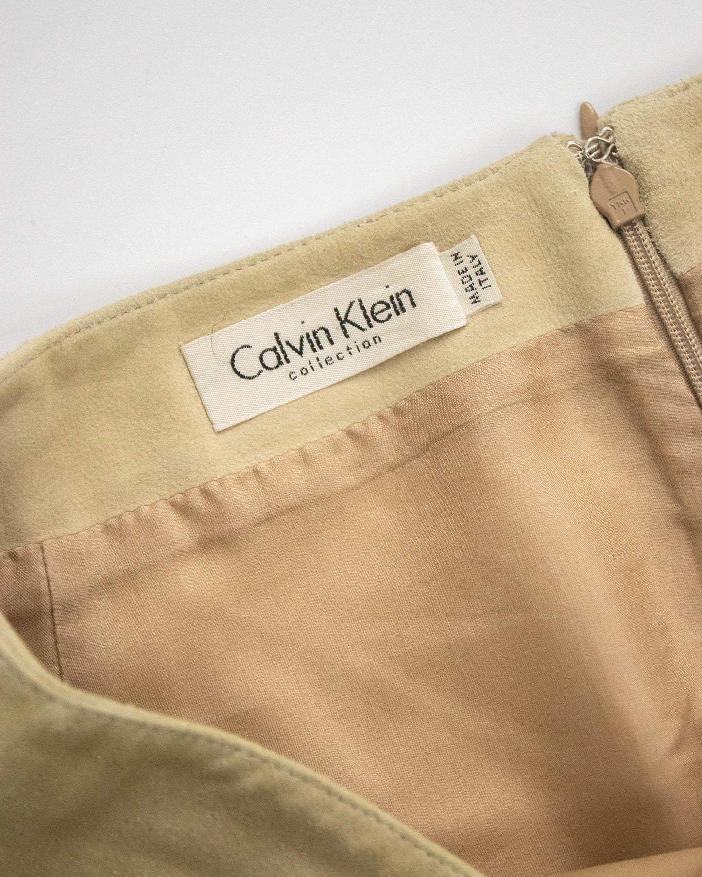 Vintage S/S 2001 Calvin Klein Collection Beige Suede Jacket Skirt Set / M