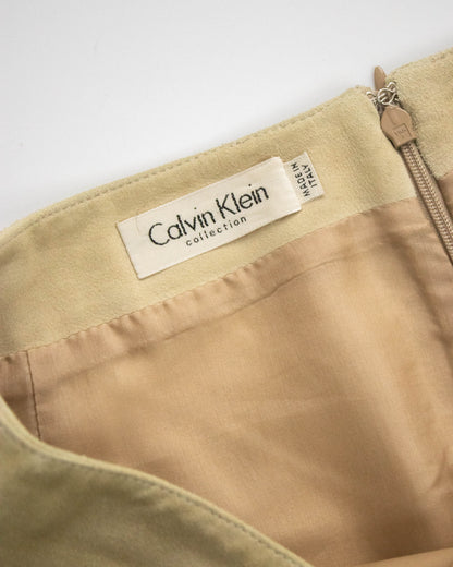 Vintage S/S 2001 Calvin Klein Collection Beige Suede Jacket Skirt Set / M