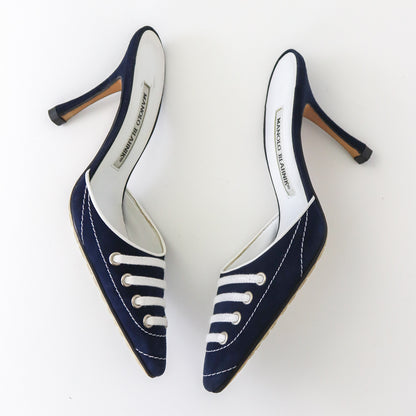 Vintage Manolo Blahnik Suede Sneaker Mules Shoelaces Detail Heels As seen in Sex and The City / 36.5 (US 6.5)