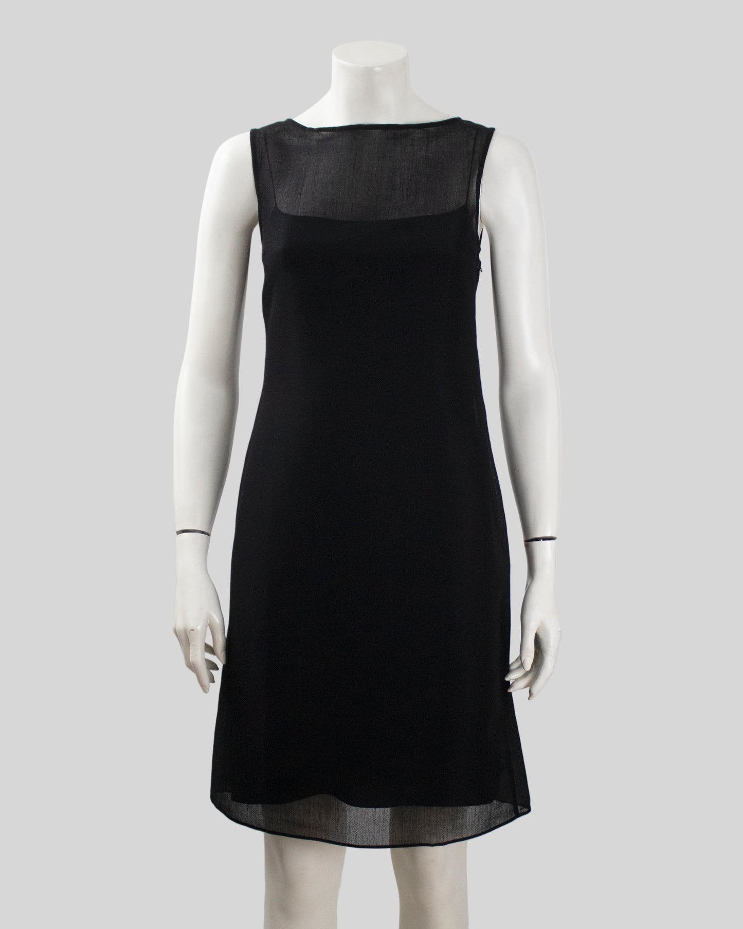 Vintage S/S 1997 Calvin Klein Collection Sheer Black Wool Nylon Dress + Slip / 4 (XS)