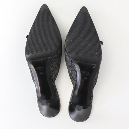 Vintage Gucci by Tom Ford Gray Denim Monogram Canvas Mules / 36 (US 6)