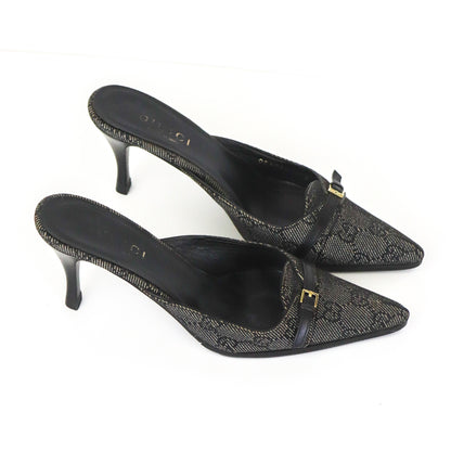 Vintage Gucci by Tom Ford Gray Denim Monogram Canvas Mules / 36 (US 6)