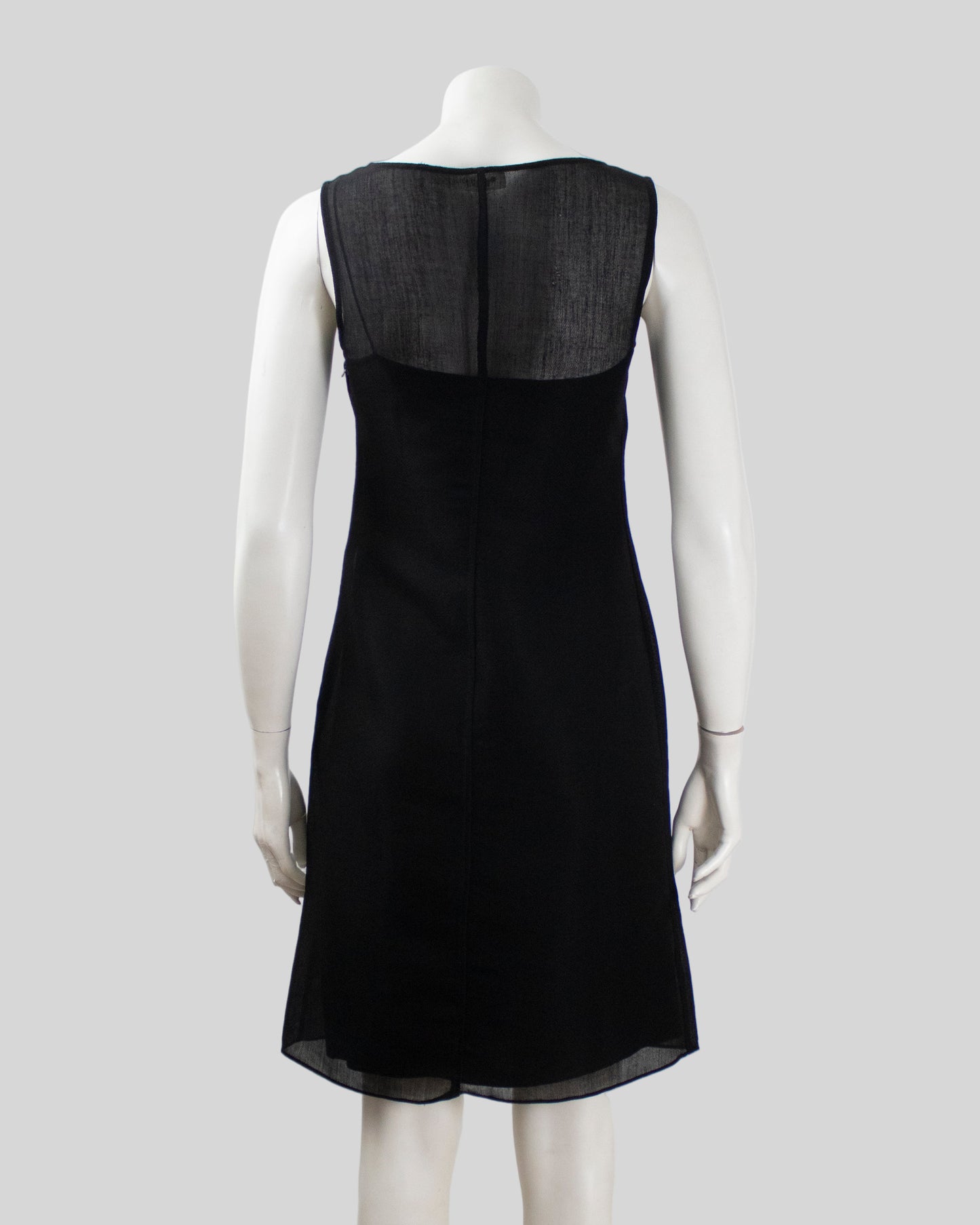 Vintage S/S 1997 Calvin Klein Collection Sheer Black Wool Nylon Dress + Slip / 4 (XS)