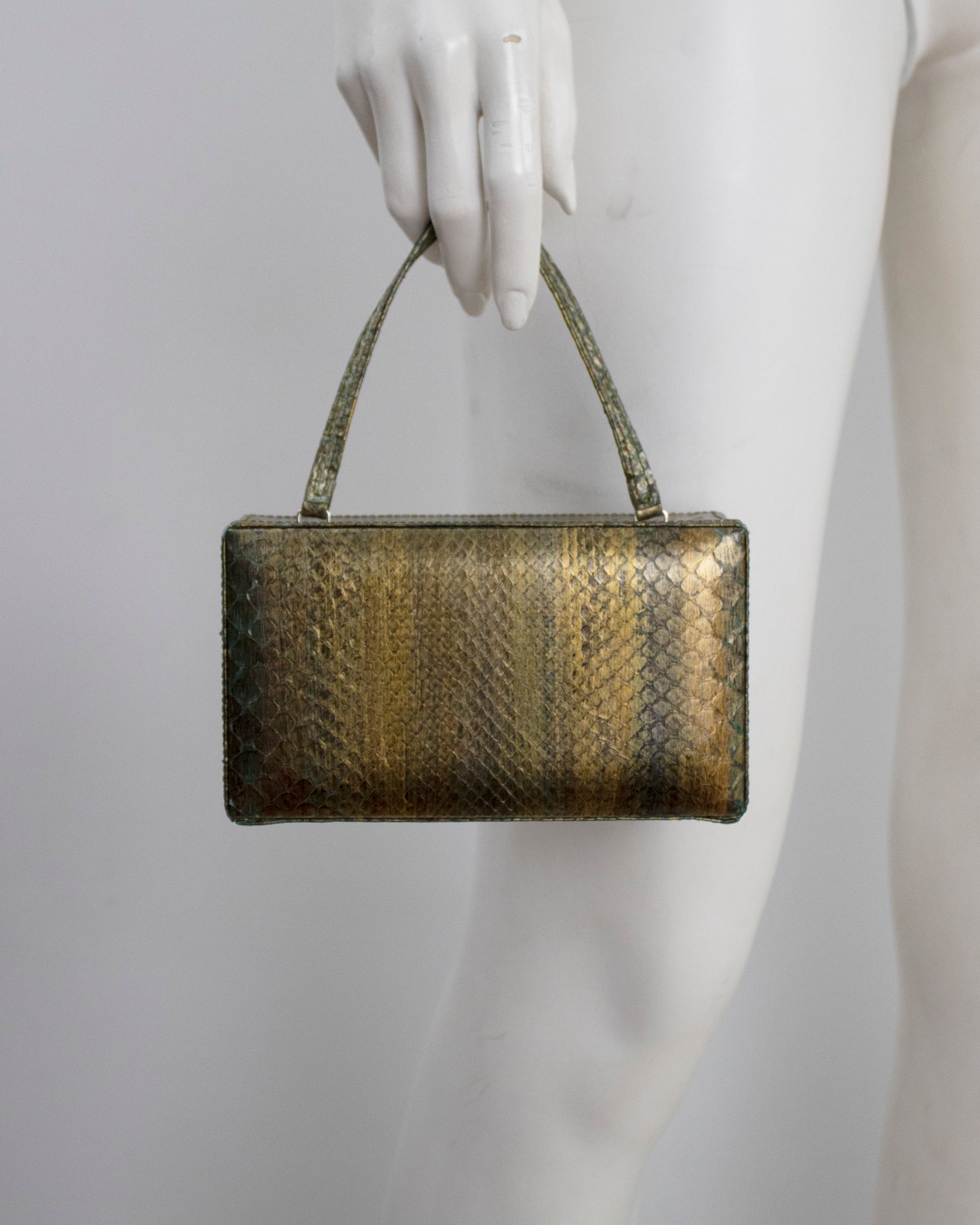 Vintage 2000s Calvin Klein Collection Python Leather Bronze/Gold Clutch Bag