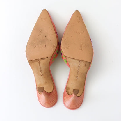 Vintage Manolo Blahnik Suede Floral Patchwork Pointed Toe Mule Heels / 36 (US 6)