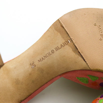 Vintage Manolo Blahnik Suede Floral Patchwork Pointed Toe Mule Heels / 36 (US 6)